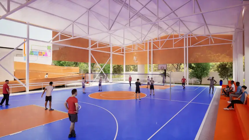 Com a reconstrução, a escola voltará a ter uma quadra poliesportiva