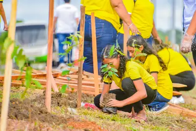notícia: Junho Verde: crianças e adultos plantam jatobá e ipê durante ação ambiental do Governo do Amapá  