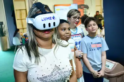 notícia: Na COP30, óculos de realidade virtual no estande do Amapá proporcionam uma imersão na Floresta dos Tapajós e na cultura do povo Munduruku Taquara