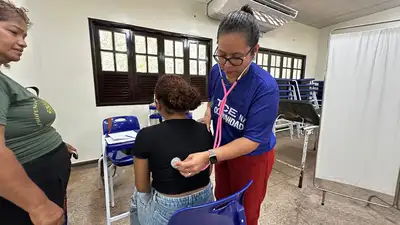 notícia: Ação de saúde leva consultas especializadas e assistência farmacêutica no último dia do TCE na Comunidade em Calçoene