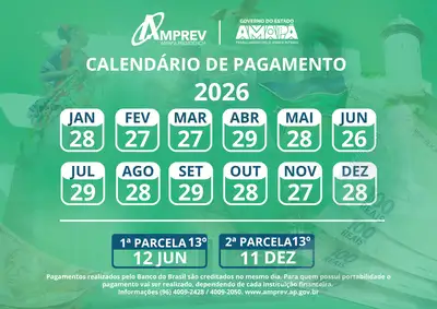 notícia: Governo do Amapá divulga calendário de pagamentos 2026 dos servidores públicos civis e militares e pensionistas 